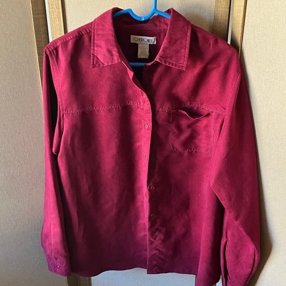 Cherokee Tops - Cherokee Deep Red suede like ladies blouse large